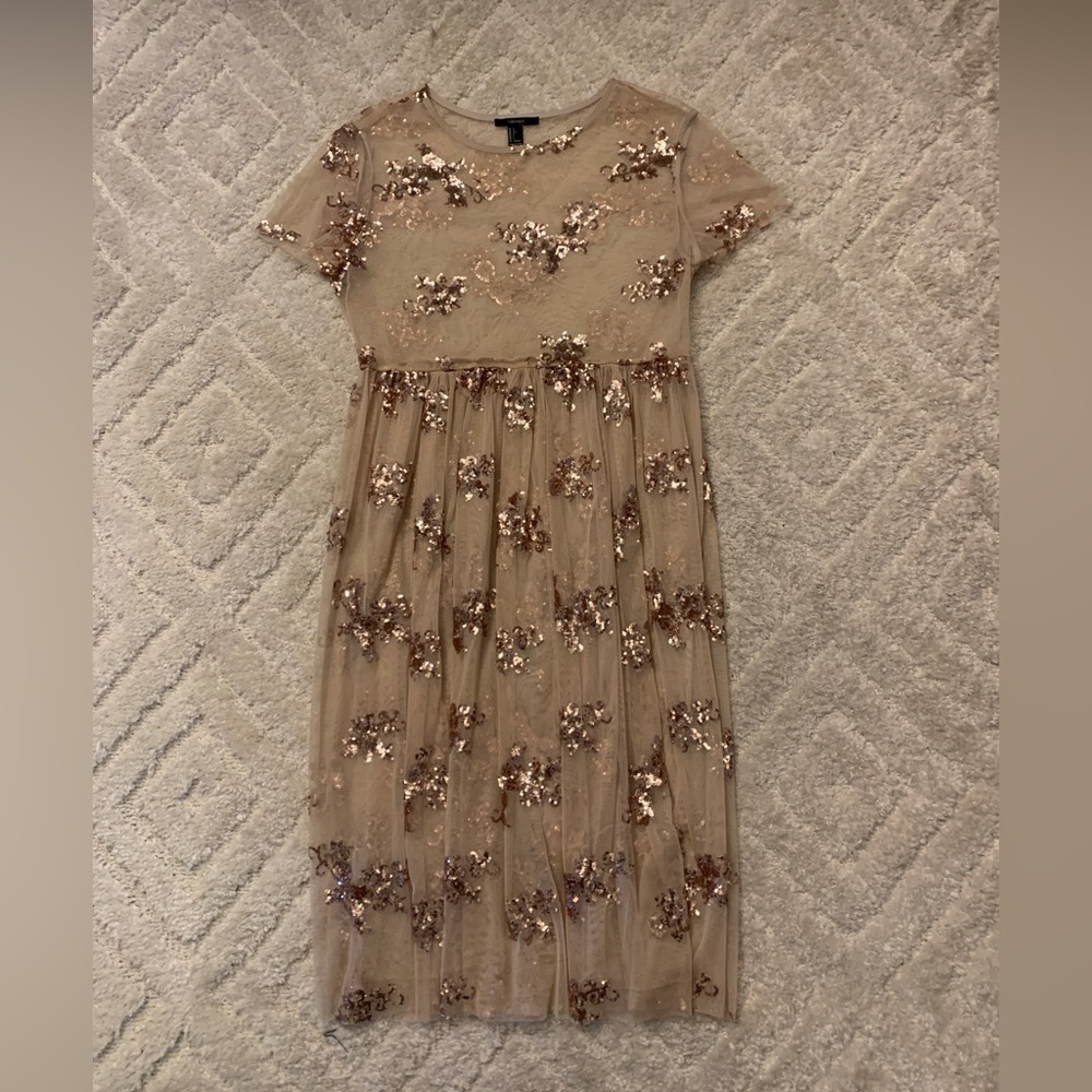Rose Gold Mesh ans Sequin Midi Dress
